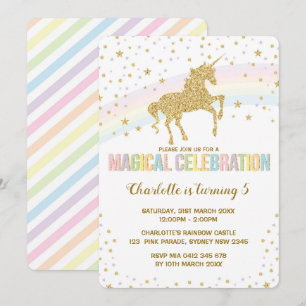 Rainbow Unicorn Födelsedagsfest Inbjudan Twinkle S
