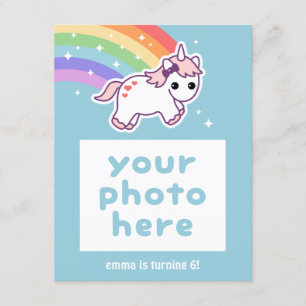Rainbow Unicorn Födelsedagsfest Photo-inbjudningar Inbjudningar