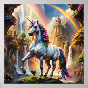 Rainbow Unicorn framför Castle Poster