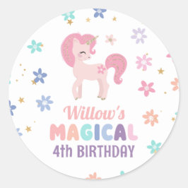 Rainbow Unicorn Girl Birthday Favor Round Stickers Runt Klistermärke