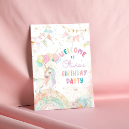 Rainbow Unicorn Girl Birthday Välkommen Poster