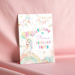 Rainbow Unicorn Girl Birthday Välkommen Poster