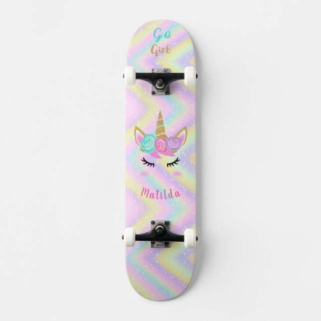 Rainbow Unicorn Girl Mini Skateboard Bräda 18,5 Cm (Framsida)