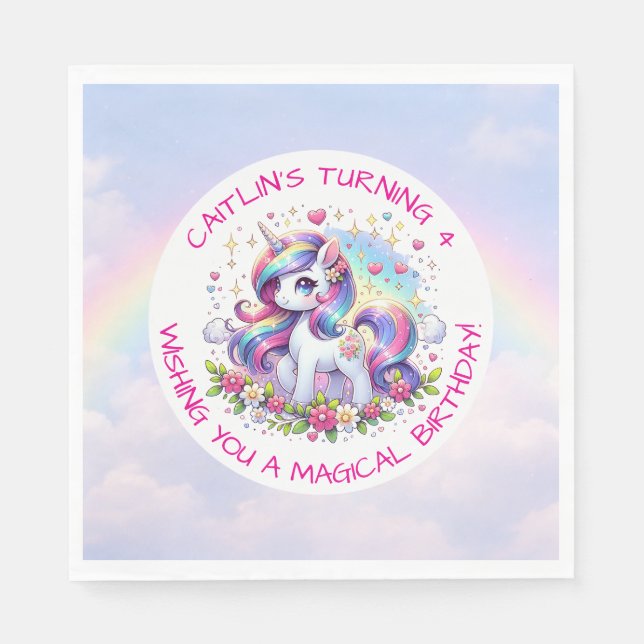 Rainbow Unicorn Girl's Birthday Party Personalized Pappersservett (Framsidan)