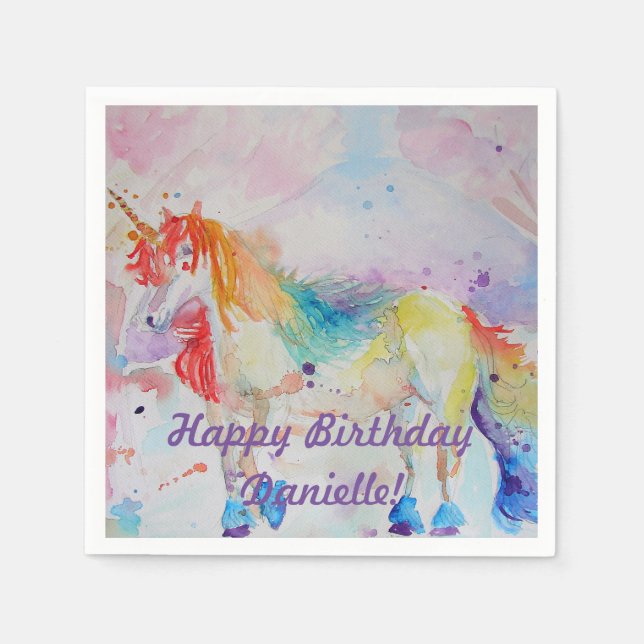 Rainbow Unicorn Girls Birthday Serviette Napkins Pappersservett (Framsidan)