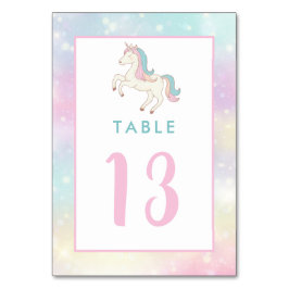 Rainbow Unicorn Girl's Födelsedagsfest Bordsnummer