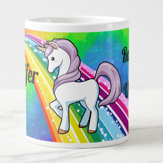 Rainbow Unicorn Girl's Kopp personalize NAMN Mugg Jumbo Mugg (Skapare uppladdad)