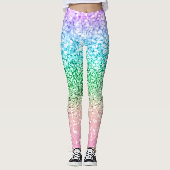Rainbow Unicorn Glitter 1 (Faux Glitter) #pastel Leggings (Framsida)