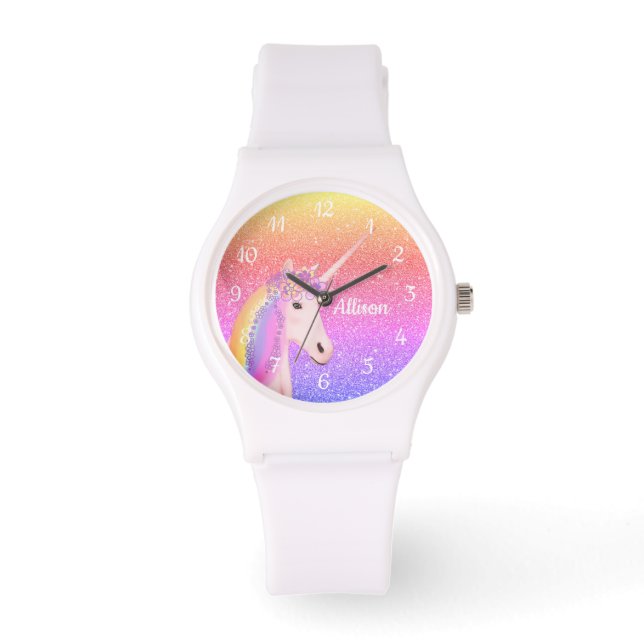 Rainbow Unicorn Glitter Personlig Womens Armbandsur (Framsida)