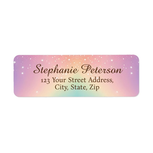 Rainbow Unicorn Glitter Returadress Etikett (Framsidan)