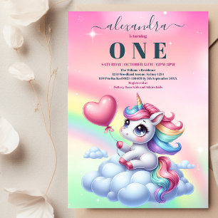 Rainbow Unicorn Guld Glitter 1:a födelsedag Inbjudningar