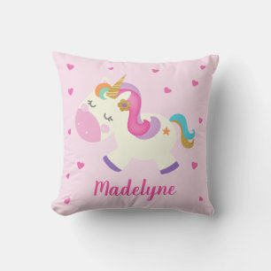 Rainbow Unicorn Hearts Personlig Rosa Kudde