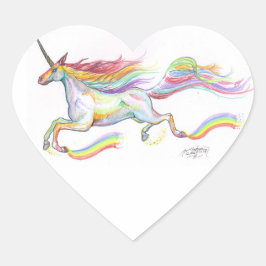 Rainbow Unicorn Horse Pony Cute Fly Heart Stickers Hjärtformat Klistermärke