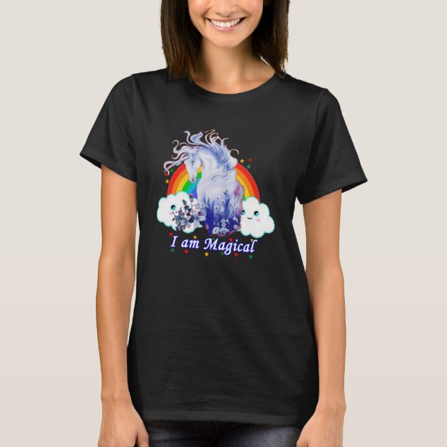 Rainbow Unicorn I är Magic Smiling Ansikte T Shirt (Framsida)