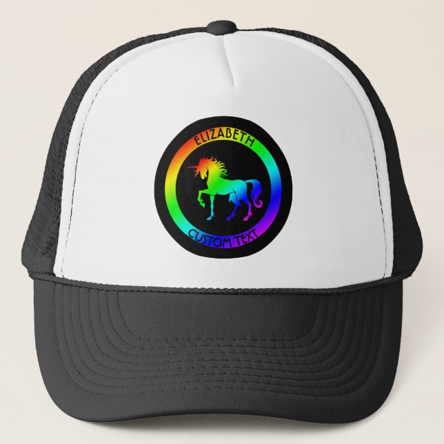 Rainbow Unicorn in Black Circles Truckerkeps (Framsida)