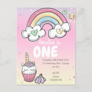 Rainbow Unicorn Inbjudan Vykort