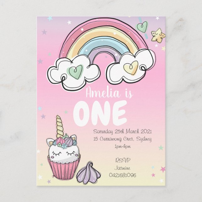 Rainbow Unicorn Inbjudan Vykort (Framsida)