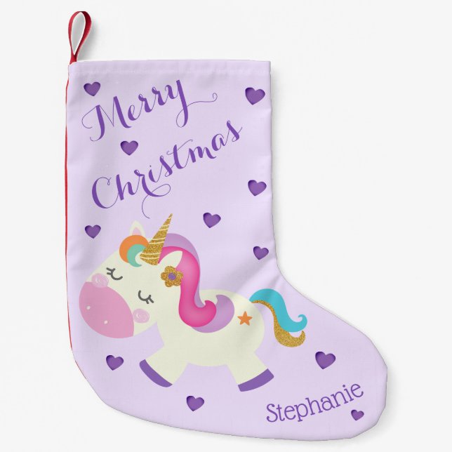 Rainbow Unicorn jul Glitter Lila Liten Julstrumpa (Framsidan)