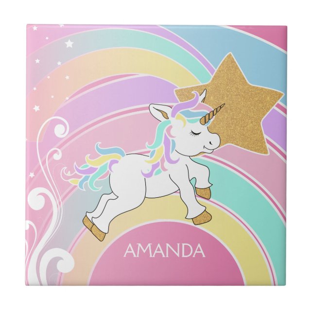 Rainbow Unicorn Kakelplatta (Framsidan)