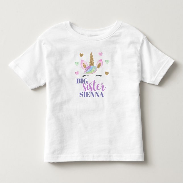 Rainbow Unicorn Kärlek Heart Big Sister Personlig T Shirt (Framsida)