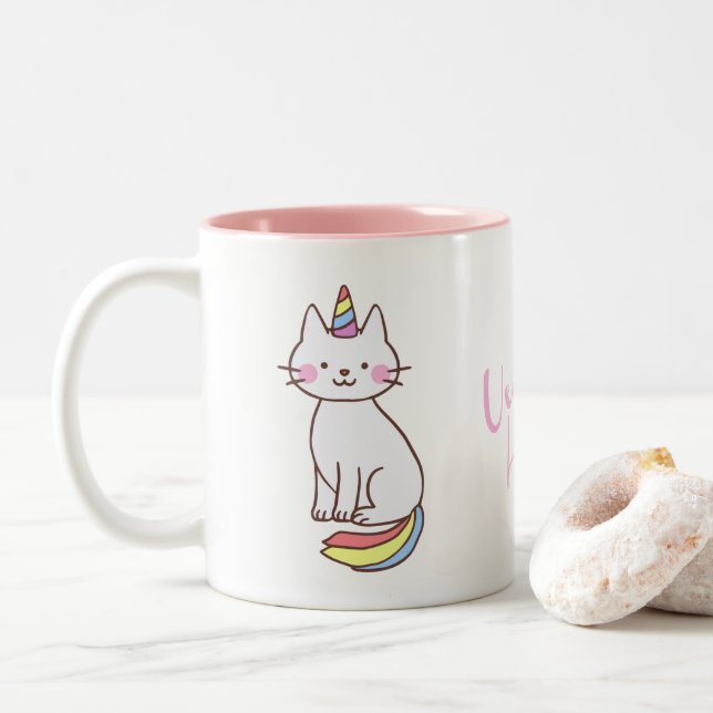 Rainbow Unicorn Kattunge Två-Tonad Mugg (Med munk)