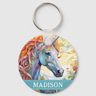 Rainbow Unicorn Keychain med anpassat namn Nyckelring