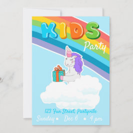 Rainbow Unicorn Kids Party-inbjudan Inbjudningar