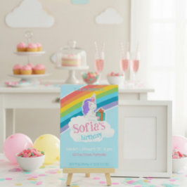 Rainbow Unicorn Kids Party Invitation Inbjudningar