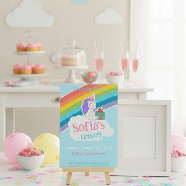 Rainbow Unicorn Kids Party Invitation Inbjudningar (Skapare uppladdad)