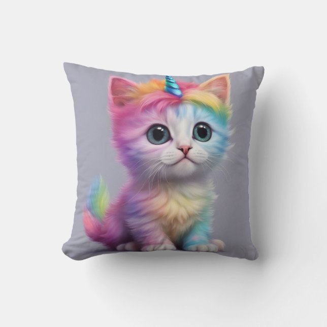 Rainbow Unicorn Kitten Kudde (Framsida)