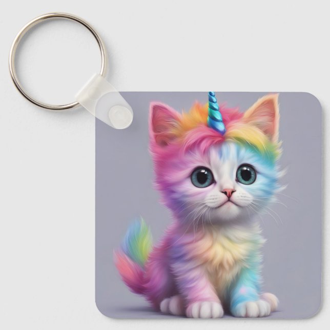 Rainbow Unicorn Kitten Nyckelring (Framsida)