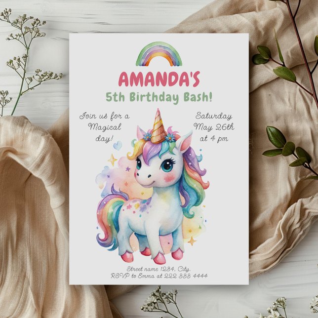 Rainbow Unicorn Magic Birthday Firation Inbjudningar (Skapare uppladdad)