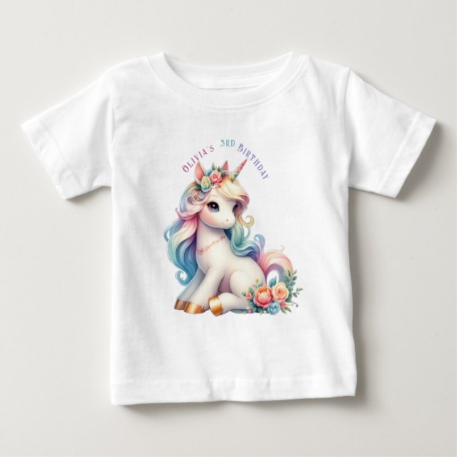 Rainbow Unicorn Magic Birthday T Shirt (Framsida)