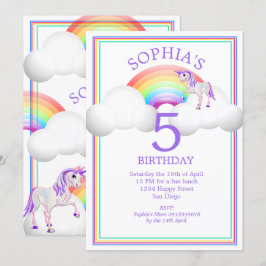 Rainbow Unicorn Magic Cute Birthday Inbjudningar