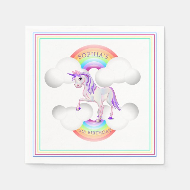 Rainbow Unicorn Magic Cute Birthday Pappersservett (Framsidan)