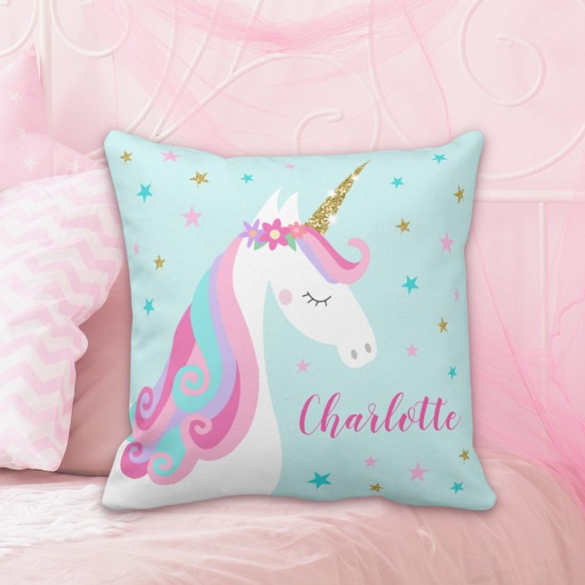 Rainbow Unicorn Magic Glitter Aqua Kudde (Skapare uppladdad)