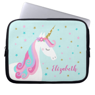 Rainbow Unicorn Magic Glitter Aqua Laptop Fodral