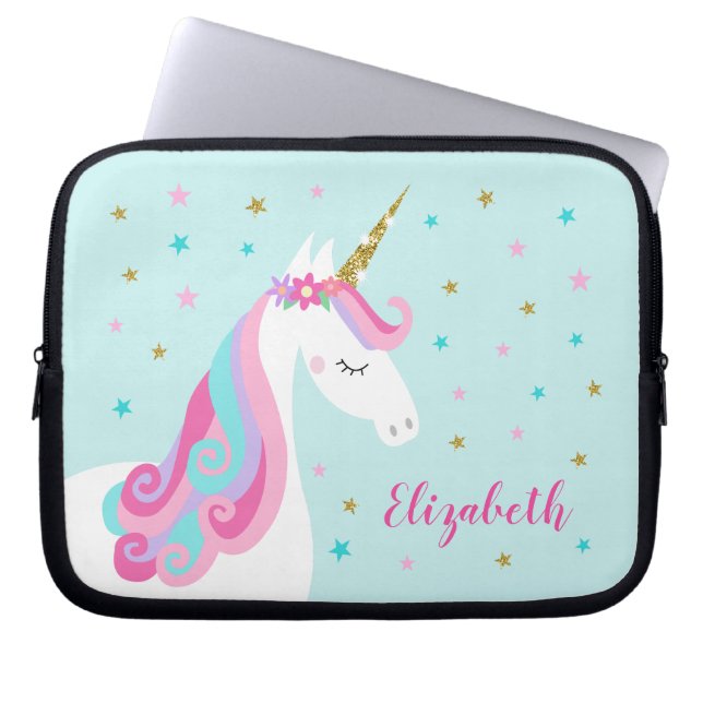 Rainbow Unicorn Magic Glitter Aqua Laptop Fodral (Framsidan)
