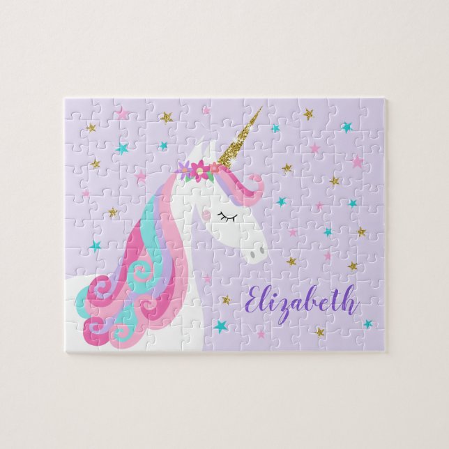 Rainbow Unicorn Magic Glitter Lila Pussel (Horisontell)