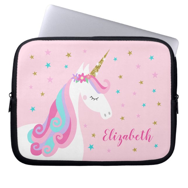 Rainbow Unicorn Magic Glitter Rosa Laptop Fodral (Framsidan)