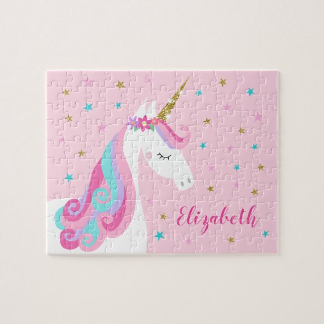Rainbow Unicorn Magic Glitter Rosa Pussel (Horisontell)