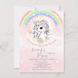 Rainbow Unicorn Magic Guld Rosa Birthday Card Inbjudningar