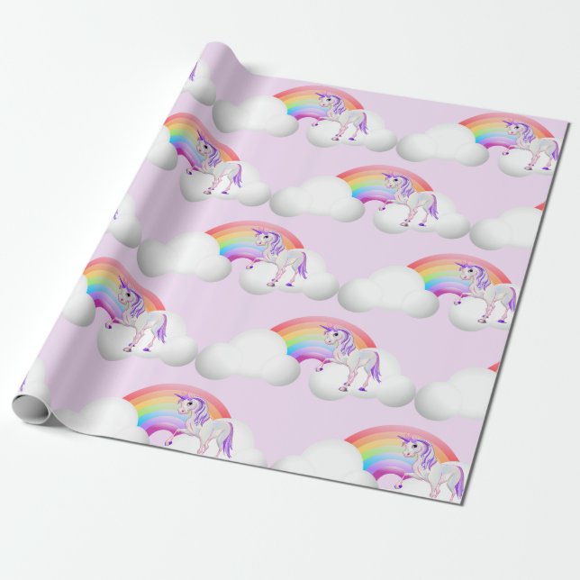 Rainbow Unicorn Magic Lila Cute Presentpapper (Utrullad)