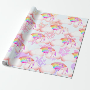 Rainbow Unicorn Magic Lila Snö Flakes Cute Presentpapper