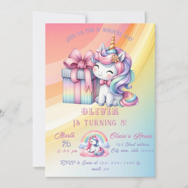 Rainbow Unicorn Magic Moment Girl Birthday Inbjudningar (Framsida)