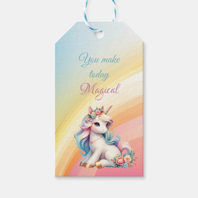 Rainbow Unicorn Magic Moment Girl Birthday Presentetikett (Framsidan)