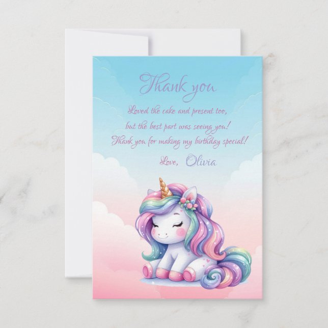 Rainbow Unicorn Magic Moment Girl Birthday Tack Kort (Framsida)