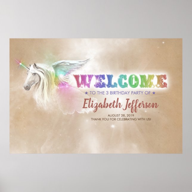 Rainbow Unicorn | Magic Party Välkommen Poster (Framsidan)