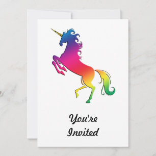 Rainbow Unicorn med Guld Horn Inbjudningar
