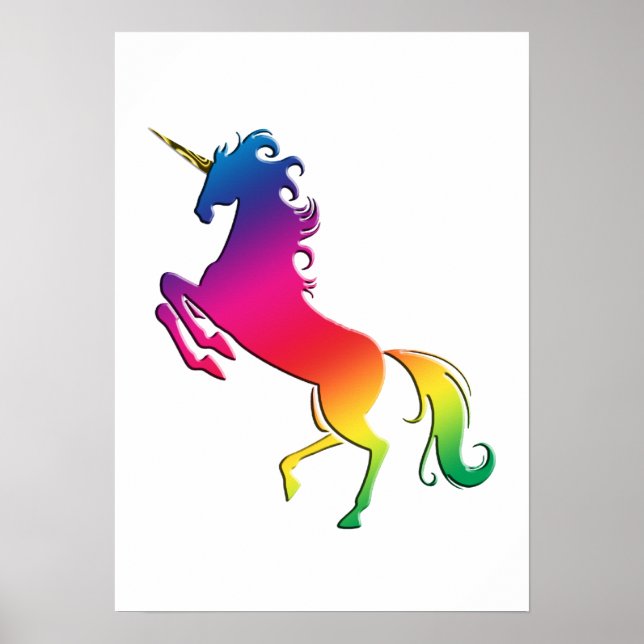 Rainbow Unicorn med Guld Horn Poster (Framsidan)